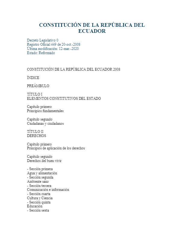 Constitución de la Republica del Ecuador -2008-10-20- -2020-03-12