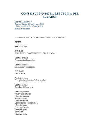Constitución de la Republica del Ecuador -2008-10-20- -2020-03-12